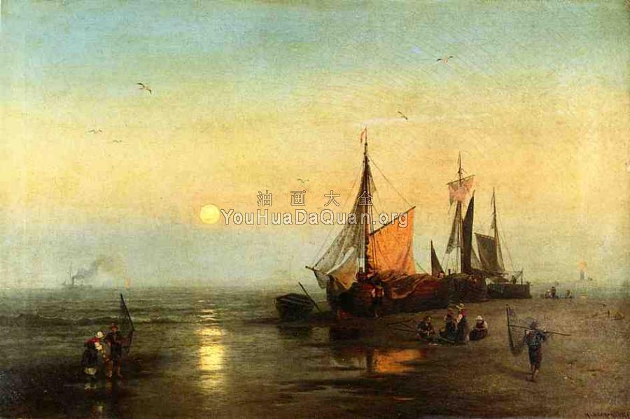 Moonlit Fishing Scene - 赫尔曼·赫尔佐格